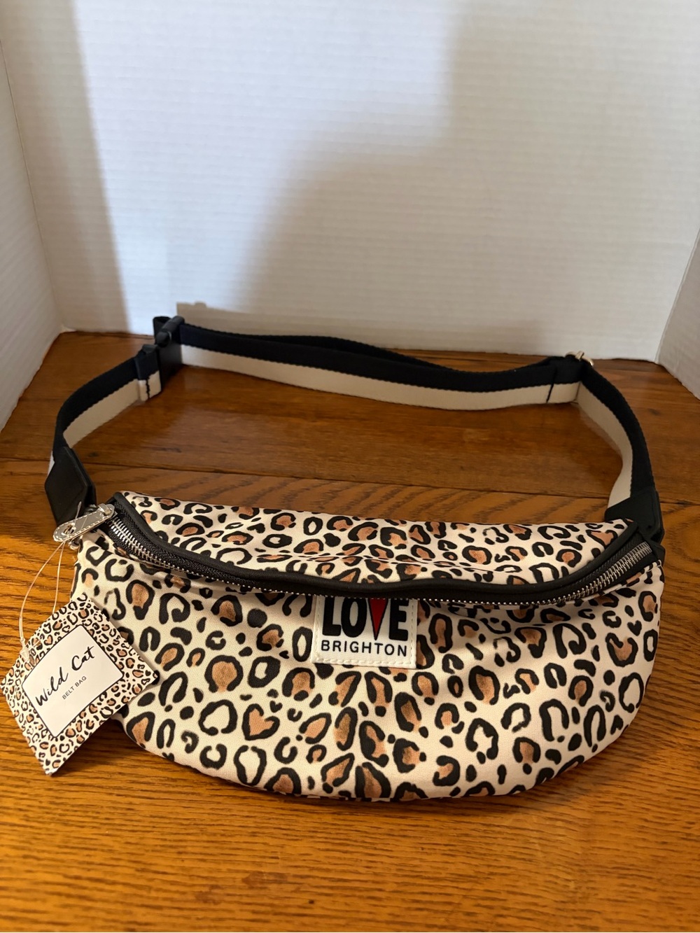 Brighton Wild Cat Leopard Print Mini Waist Bag in Cream and Black